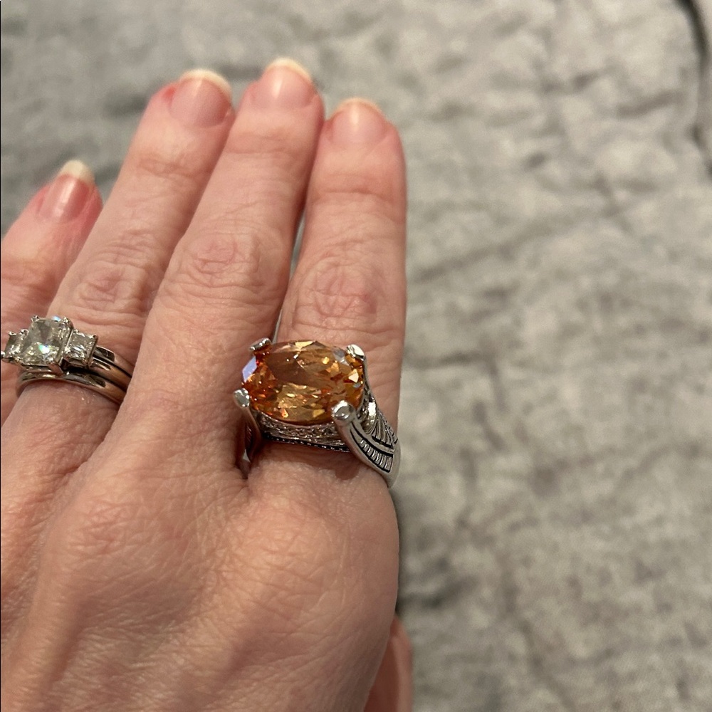 Elegant Orange Gemstone Silver Ring